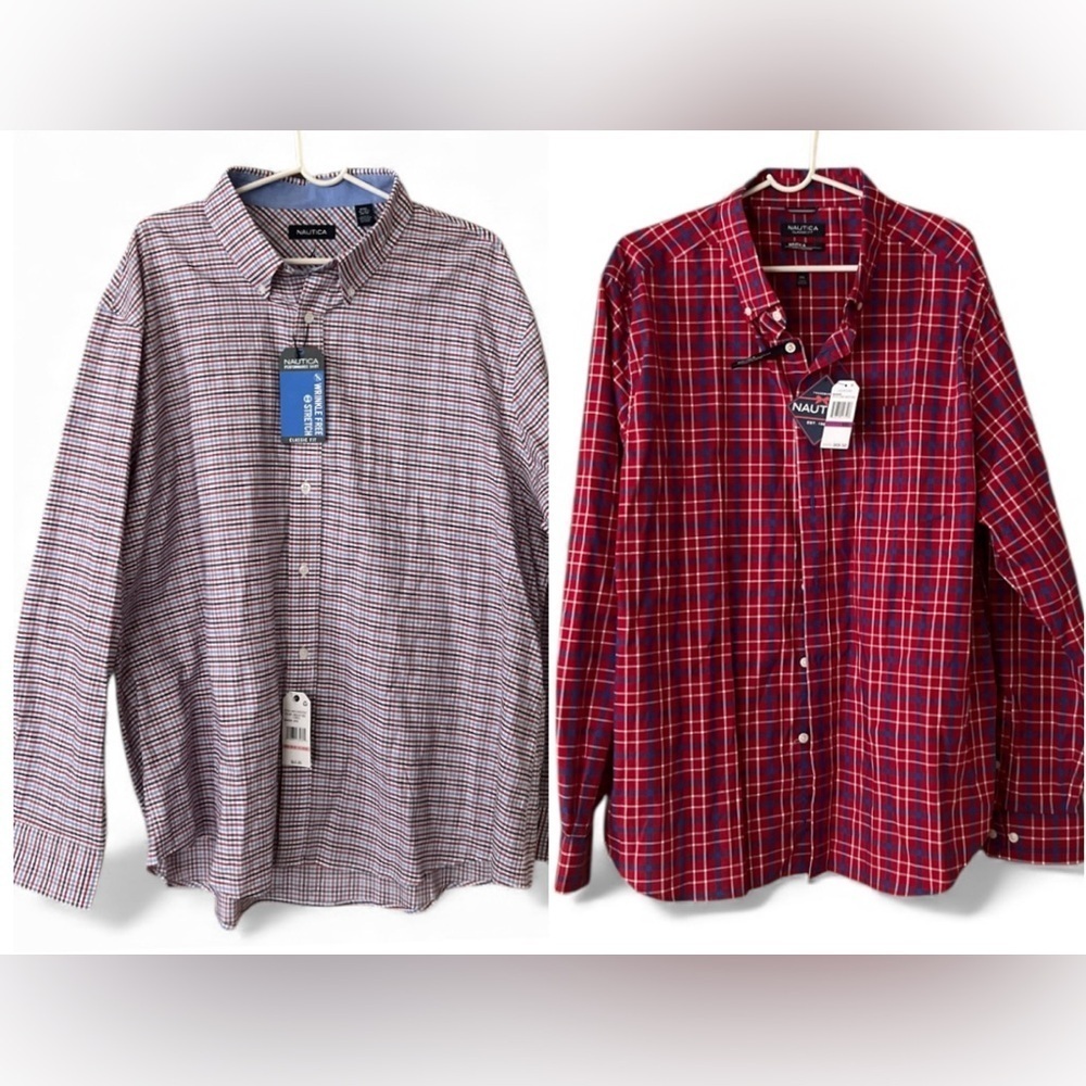 Nautica Men's Red and Blue Plaid Button Down Shirts/NWT/XXL